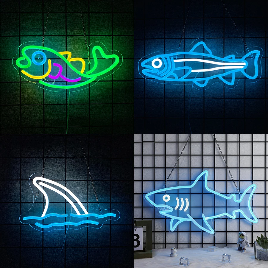 Aquarium Fish Restaurant - 벽 장식용 피쉬 시리즈 네온사인, 낚시