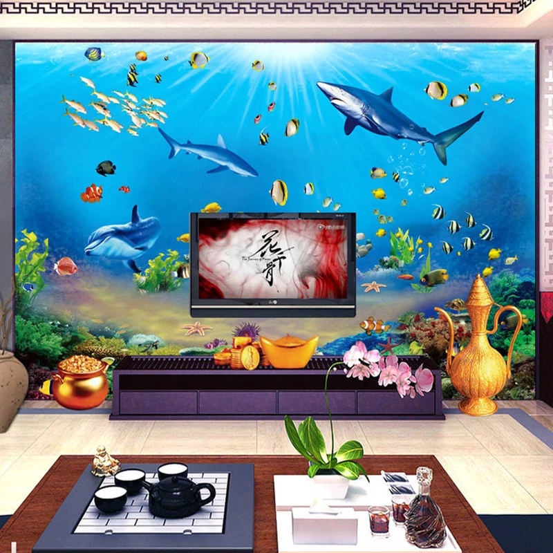 맞춤형 벽지 HD 수중 세계 상어 열대어 3D 벽화 수 - Aquarium Fish Restaurant 리뷰 및 가격